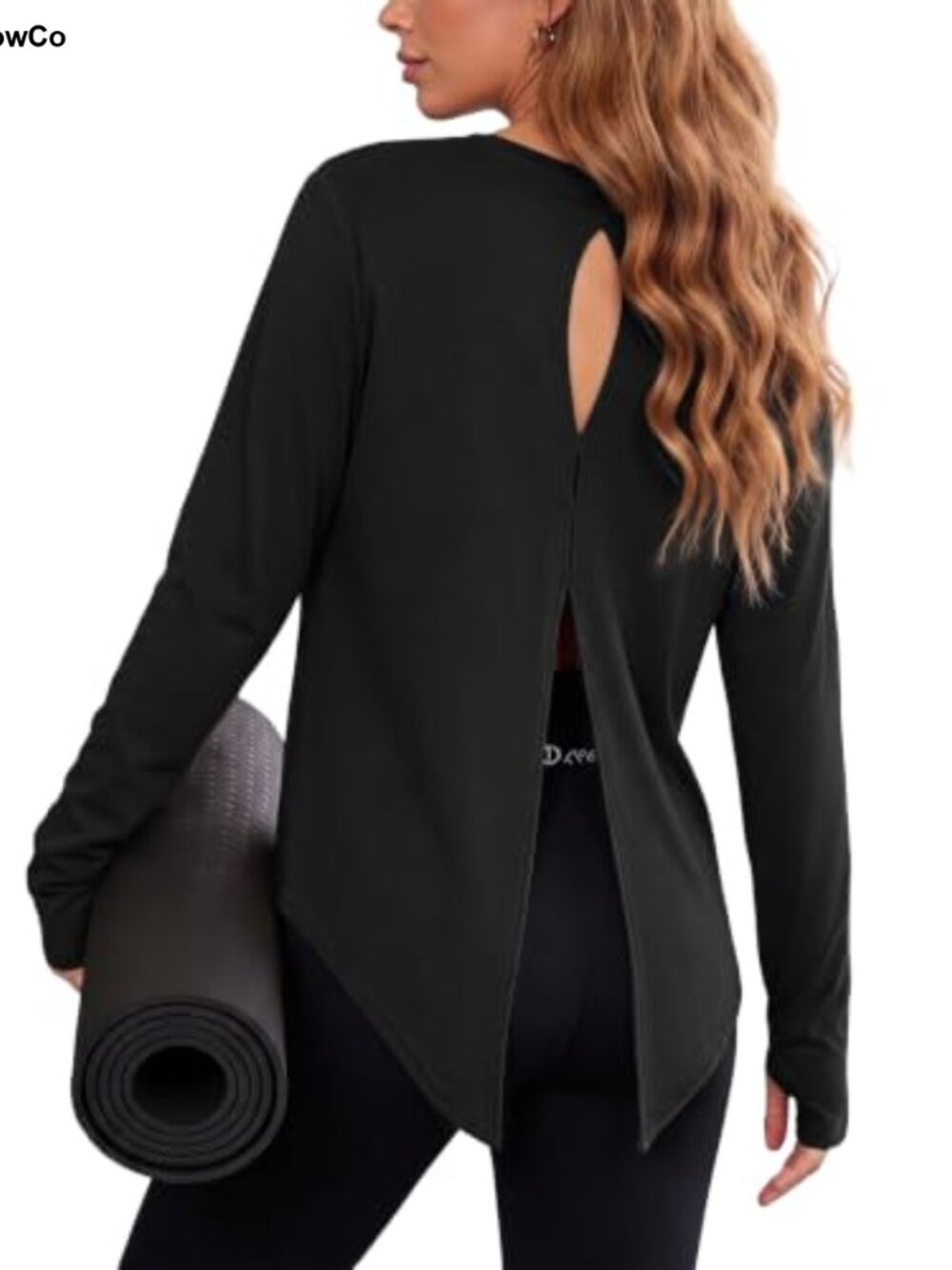 Open Back Long Sleeve Yoga Top Thumb Hole Athletic Shirt Viscose Spandex